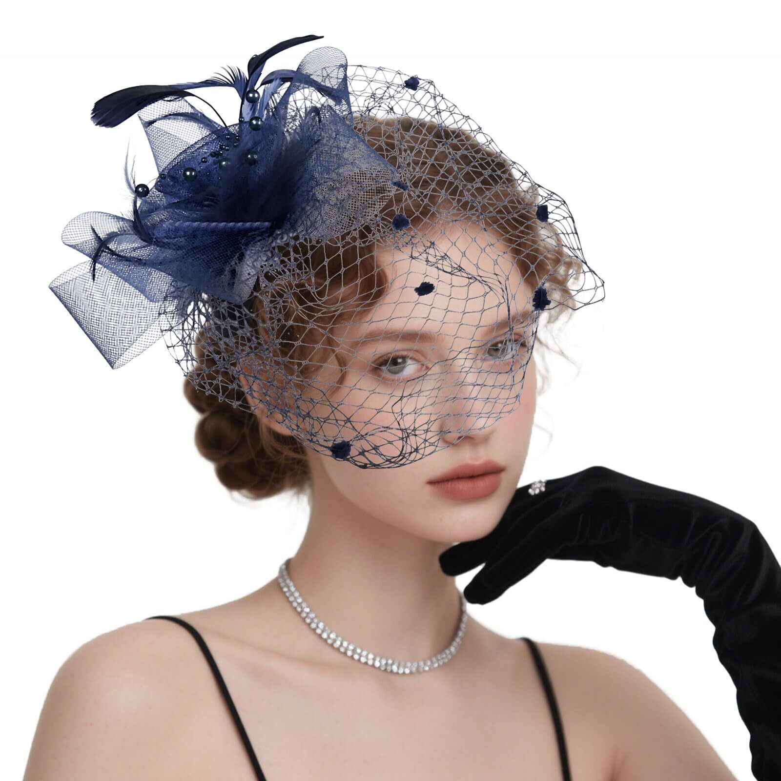 7157 Fascinators Hats For Women Tea Party Hat Feather Headwear With Veils